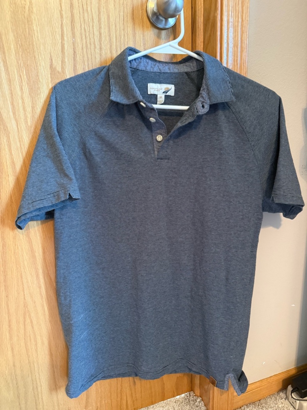 Men's Fundamental Coast Short Sleeve Polo Shirt - Blue and Gray Stripes Medium